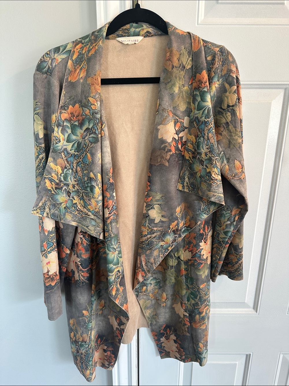 Solitaire Floral Draped Cardigan - Teal, Orange, Cream, Gray